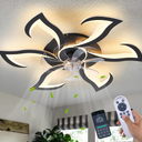 Yfrest Modern Ceiling Fan with Light and Remote, Low Profile Ceiling Fans with Lights, 32 Inch Black Flush Mount Ceiling Fan with 3 Light Color 6 Speeds, Fandelier Ceiling Fans for Kitchen Bedroom 