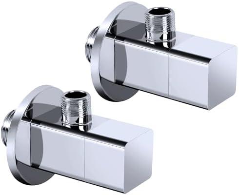Hettecy Angle Valve NPT 1/2'' Inlet x 3/8'' Outlet Heavy Duty Quarter Turn Angle Shut Off Valve Squared Body Water Control Valve Chrome (2 Pack)
