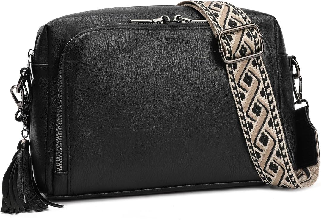 Womens Crossbody Purses,Vegan Leather Medium Cross Body Purses Bag for women,Crossbody Messenger Bag Built in Wallet (Black)