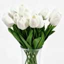Artificial Tulips Flowers, White, 20PCS | Faux Tulips Bouquet for Vase, PU Soft Fake Flowers, Spring Easter Wedding Centerpieces, Indoor Home Table Decorations