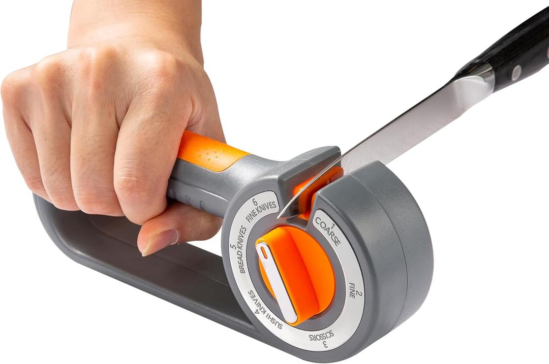 Kitchen Knife Sharpener, 6-in-1 Stage Pocket Knife Sharpeners, Manual Knife Sharpener with Ceramic Rods, Diamond Sand, Tungsten Steel Sheets, Chefs Choice Knife Sharpeners for Kitchen Knives