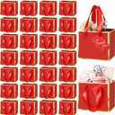 Yeaqee 50 Pcs Mini Metallic Paper Gift Bags with Handle 4x4.75x2.2'' Small Gift Bag DIY Tag Thank You Party Favor for Mother's Day Wedding Graduation Baby Shower Birthday Jewelry (Red,Gold)
