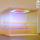 NONEMEY Clear Acrylic Display Case with Light ,3/4/5/6 Tier Multiple Color Lights via Remote Control Dustproof Display Box for Collectibles Figures Mini Toys (4Tier 12.4*9.6*10.4inch)