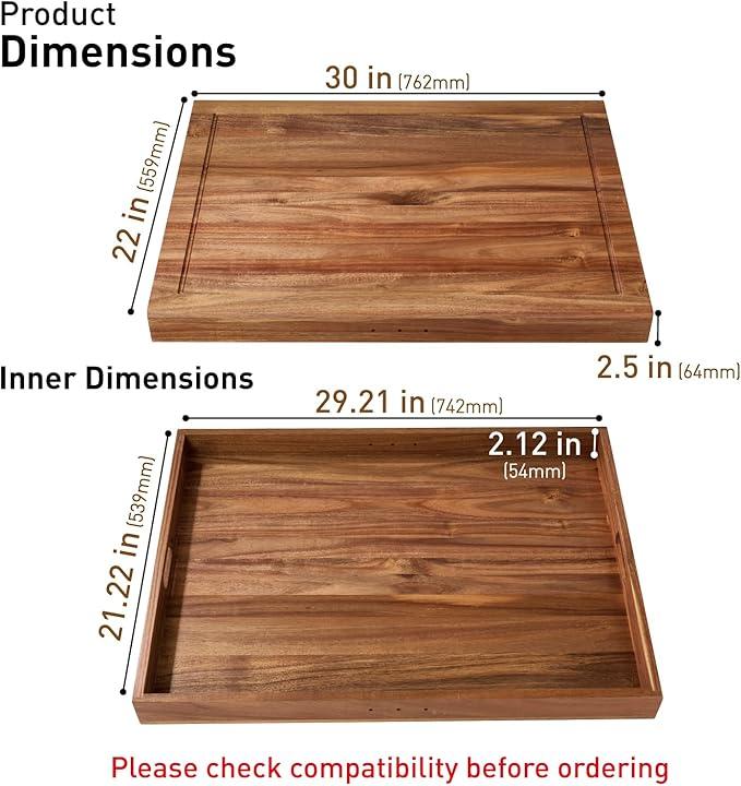 Acacia Wood Stove Cover for Gas & Electric Burners, 29.21x21.22x2.12'' (Inner) Noodle Board with Handles, Cutting Board with Juice Groove, Serving Tray (Natural Acacia)