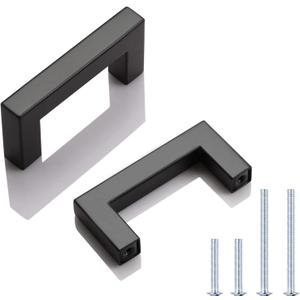 KNOBWELL 6 Pack 2-1/2" Black Cabinet Pulls, Stainless Steel Kitchen Cabinet Pull and Handles, Dresser Drawer Pulls, Hole Centers 2.5 inch, Overall Length 2-9/10 inch