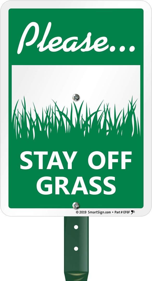 SmartSign 10 x 7 inch Please Stay Off Grass Yard Sign and Stake Kit, 40 mil Laminated Rustproof Aluminum, Green on White, Set of 1, Made in USA