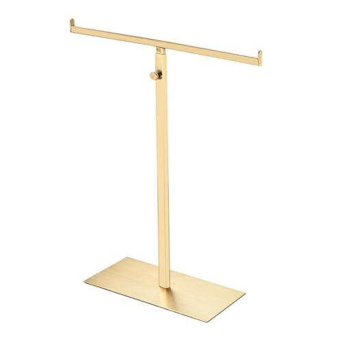 Recogwood Adjustable Purse Display Stand – T-Bar Stainless Steel Necklace and Bracelet Holder, Double Hook Organizer for Tabletop or Store Display, Gold