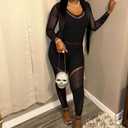 Women's Sexy Mesh One Piece Jumpsuit High Stretch Rave Long Sleeves Clubwear Bodysuit Party Night Outfits (Black)