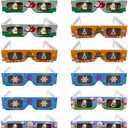 YB-OSANA 12 Pairs Christmas 3D Diffraction Glasses Holiday Images Christmas Holographic Glasses/Snowflakes, Christmas Trees, Santa Claus and Snowmen