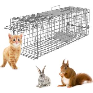 Small Live Animal Trap Cage, 23.3x7.24x7.72 Galvanized Catch and Release Trap for Squirrels, Chipmunks, Small Kittens, Rabbits, Weasels, Rats Collapsible for Easy Storage for Outdoor