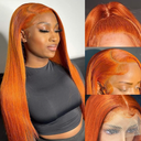 Burnt Orange Wig Human Hair Straight 13x4 Lace Front Wigs for Women Transparent Copper Ginger Lace Front Wigs Pre Plucked Bleached Knots Brazilian Virgin Lace Frontal Wigs 150% Density (10 Inch)