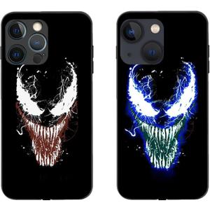 LED Light Up Case Compatible with iPhone Luminous Comic Anime Phone case Colorful Luminescent Fashion Luxury Tempered Glass Hybrid Phone Case Accessories for Men (Black, iPhone 13 Mini)