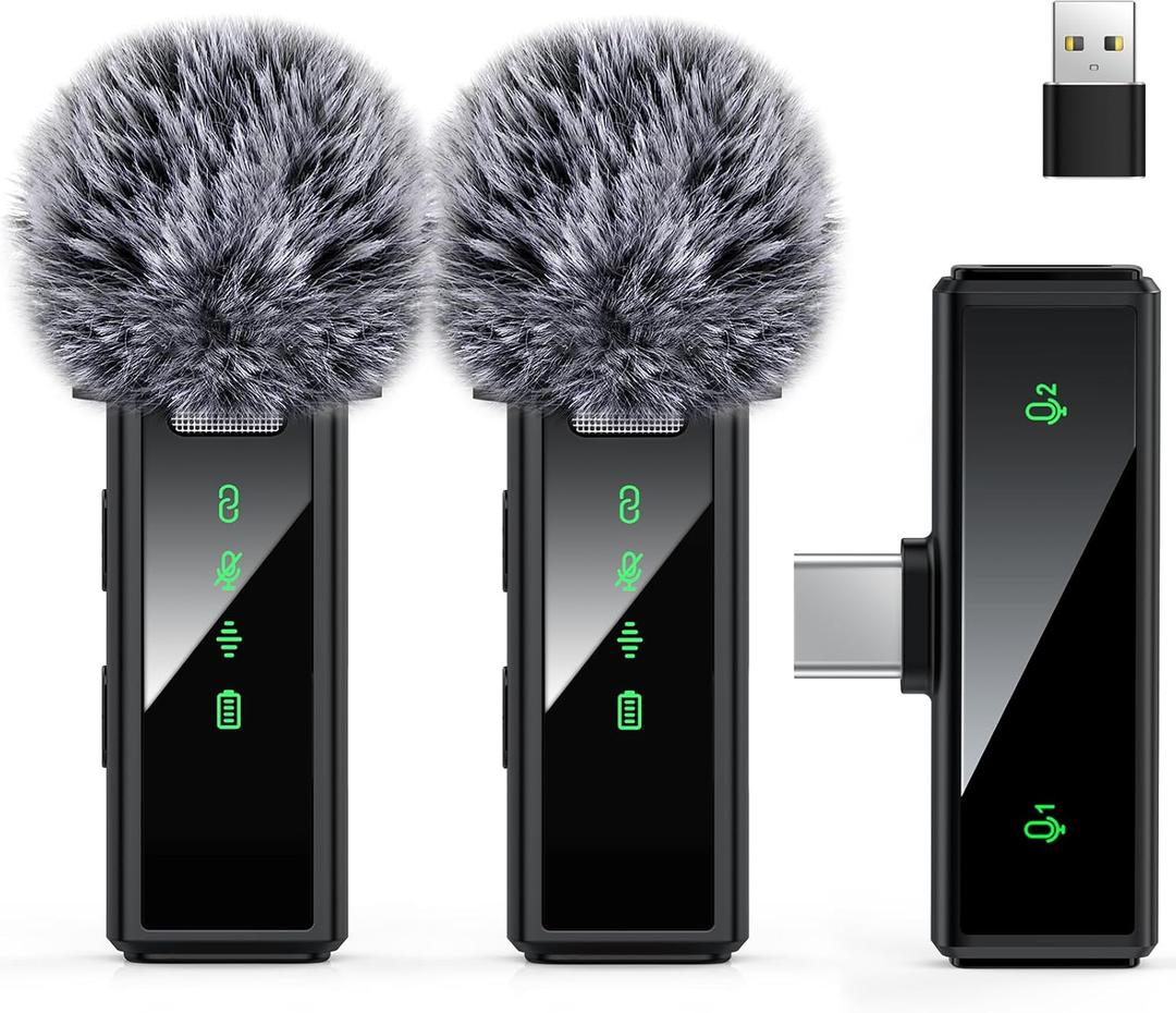 USB C Wireless Lavalier Microphone for Android, PC, Laptop, iPhone 15/16, USB Microphone with Noise Cancellation, Lapel Mic Wireless for Video Recording, Vlog, YouTube, TikTok