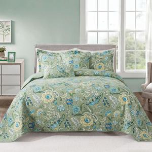 VAPUTAR California King Quilt Bedding Set - Cotton Bedspreads Oversized King Size (108 x 118 inch) with Floral Pattern, Farmhouse Lightweight Quilt Suitable for All Season (3 Pieces, Olive Green)