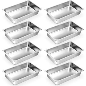 Zubebe 8 Pcs Hotel Pans Stainless Steel Steam Table Pan 1/1 Full Size 4 Inch Restaurant Steam Table Pan Deep Metal Food Tray Commercial Food Pans for Restaurant Party Buffet Catering