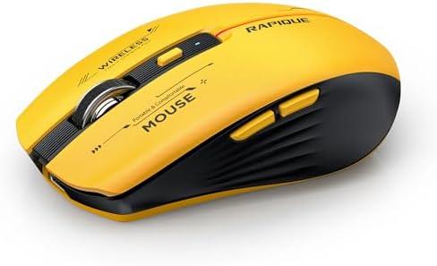 RAPIQUE Bluetooth Wireless Mouse - (BT1/BT2+USB Receiver) Tri-Device Compatibility for PC, Laptop, Computer, MacBook, Tablet (Black and Yellow)