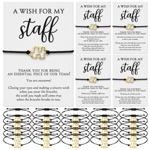 Huquary 50 Sets Staff Appreciation Gifts Bulk 2026 Team Puzzle Piece Bracelet with Thank You Postcard a Wish for My Staff Inspirational Favors for Employee Volunteers Community Events (Gold)