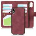 iCoverCase for iPhone X/XS Wallet Case with Card Holder and Wrist Strap, PU Leather Kickstand Card Slots Zipper Pocket Magnetic [Detachable] Flip Cover Case 5.8 Inch (Claret)