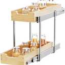 Sikarou Wood Pull Out Cabinet Organizer 2 Tie 9" W x 21" D, Heavy-Duty Sliding Drawers for Inside Cabinets Storage and Organization for Kitchen, Pantry, Bathroom