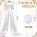 101 Pcs Giant White Satin Bow with Pearl White Linking Balloons Garland Kit Large Wedding Bow 24'' x 60'' for Wedding Bridal Shower Proposal Engagement Baby Shower Birthday Party Decorations