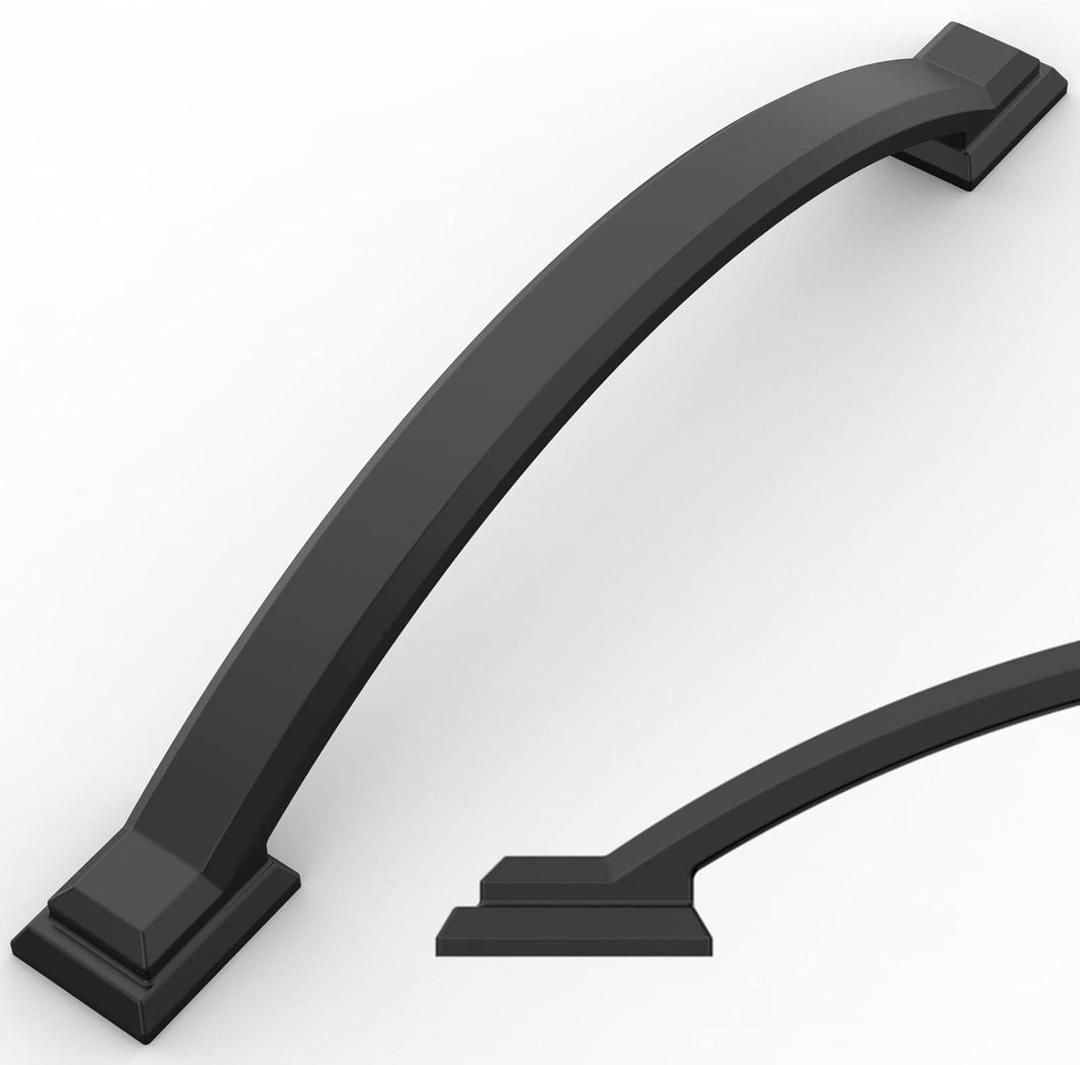 Amerdeco 10 Pack Matte Black Cabinet Pulls 5 Inch(128mm) Hole Centers, Handles for Kitchen Cabinet Hardware, Arch Cabinet Handles for Bathroom Dresser Drawer Handles ZH0016