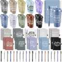 60 Pcs Employee Appreciation Christmas Gift Set, 16oz Tumbler with Lid Notebook Pen Bulk Thank You Gift Holiday Party Favor for Office Coworker Teacher Staff Team (Dark Color,Delicate Style)