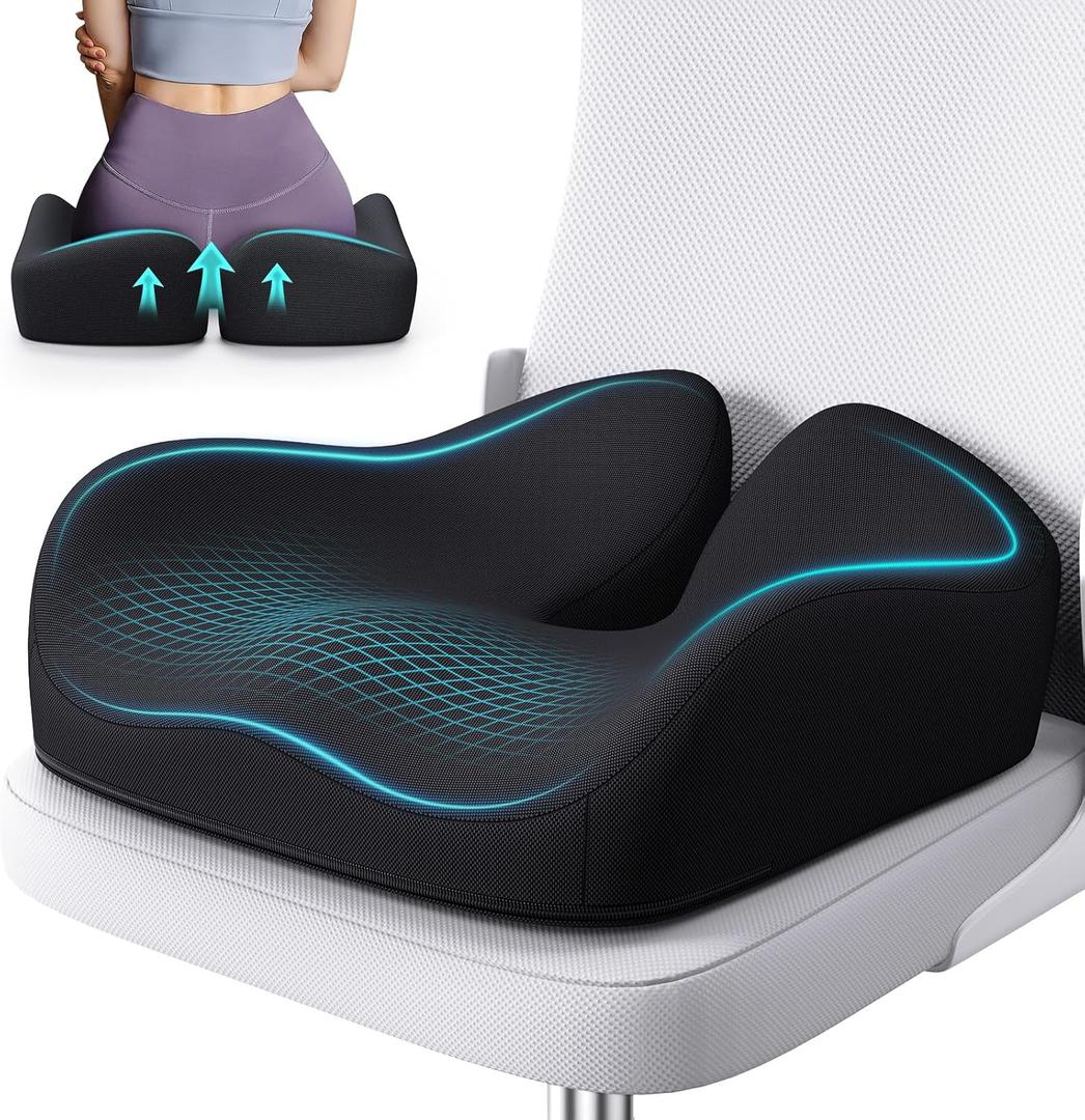 Benazcap Seat Cushion, Memory Foam Cushions for Office Chair - Ergonomic Chair Cushions for Tailbone Pain Relief, Sciatica & Back Support, Office Chair Cushion & Car Seat Cushion (Black)