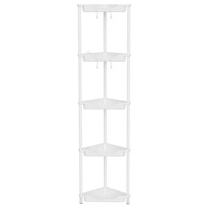 Orimade Rustproof 5 Tier Floor Standing Corner Shower Caddy Organizer, Plastic Metal Splicing Floor Corner Shelf Rack Stands for Bathroom, White