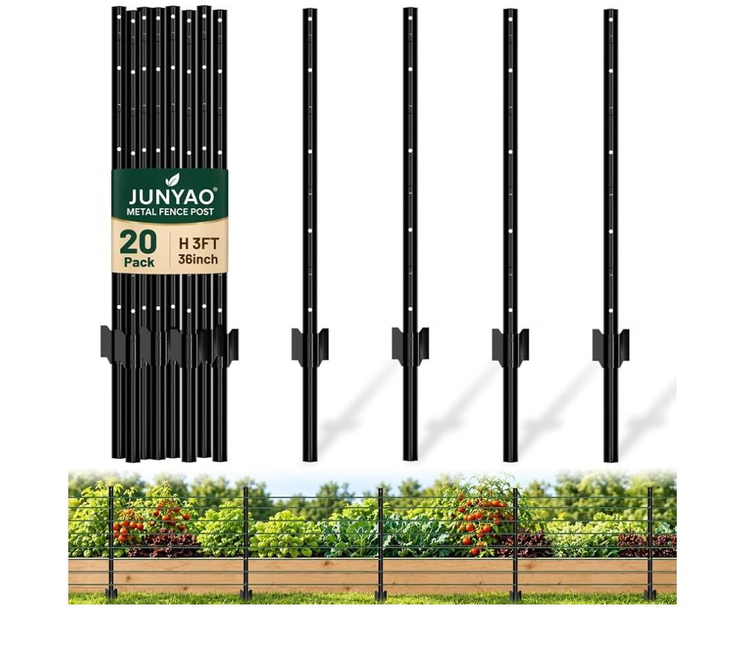 Fence Posts 3FT, Metal U Posts for Wire Fence, 15 Pack，BlackHeavy-Duty Garden Fence Posts with Reinforced Anchor Plate, No Dig Rustproof Steel Fence Stakes for Yard, Farm