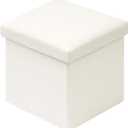 B FSOBEIIALEO Folding Storage Ottoman Cube Faux Leather Ottomans for Living Room, Bedroom, Home Office, Dorm Storage Footrest White 11.8"x11.8"x11.8"