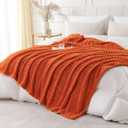 Orange Throw Blanket for Couch Sofa 50x60 inches Striped Fleece Blankets Room Home Decor Lightweight Plush Soft Cozy Gifts for Women Mom Girls