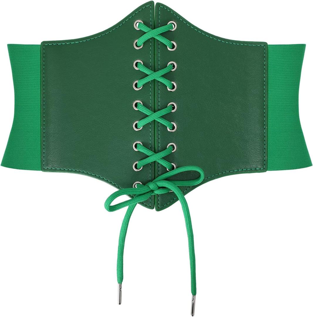 JASGOOD Womens Elastic Costume Waist Belt Lace-up Tied Waspie Corset Belts for Women (Fit Waist Size 30"-33", Dark Green)