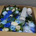 Artificial Cemetery Flowers Saddle Grave Memorial Rose Flowers with Vase for Cemetery Headstones Gravesites Decoration (White&Blue, 1 Saddle & 2Bouquets with Vase)