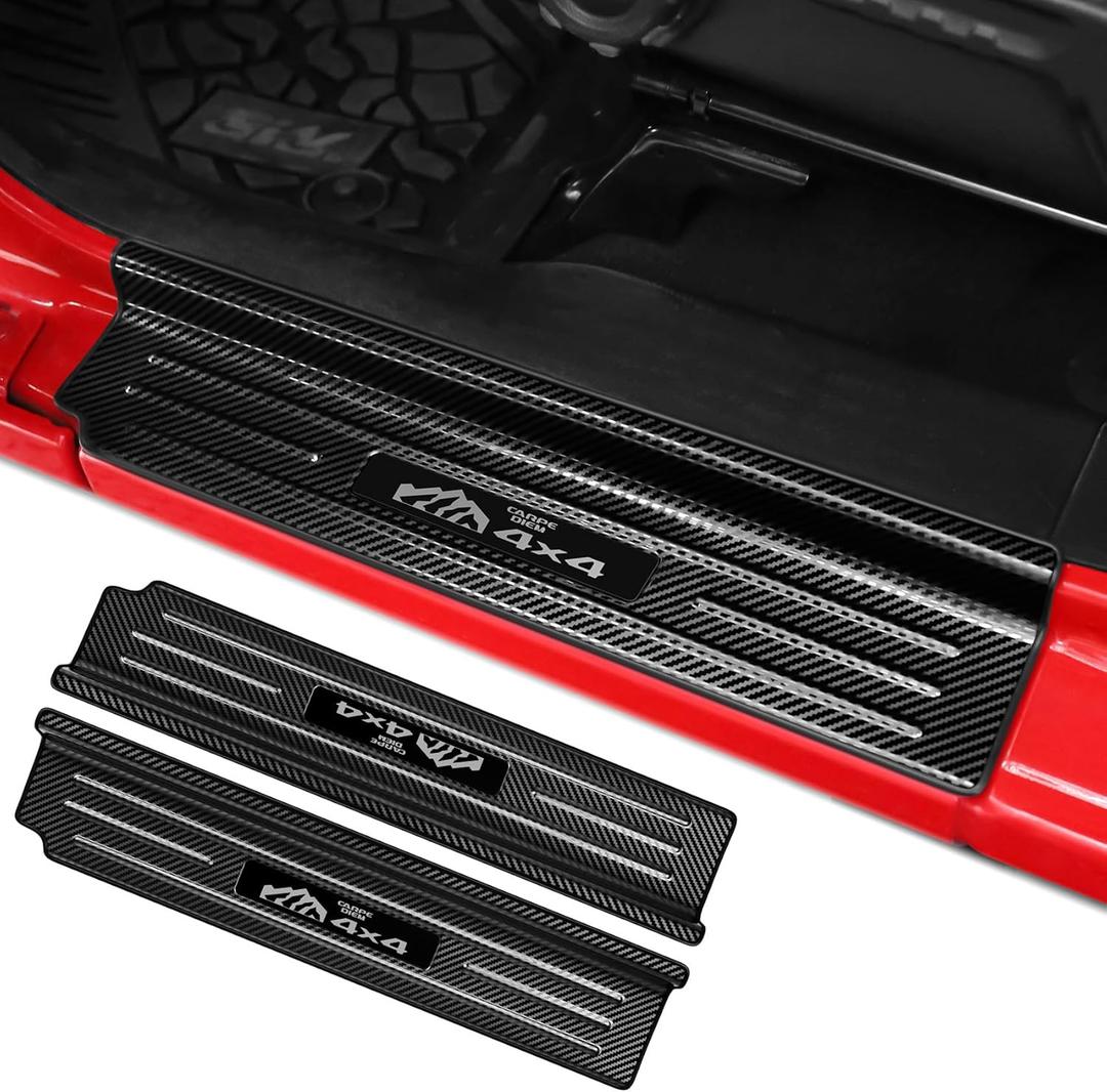 2PCS Car Door Sill Protector for Jeep Wrangler JL JLU 2018-2025 &Gladiator JT 2020-2025, Stainless Steel Material Door Sill Guards for Wrangler Accessories, 2 Door Carbon Fiber