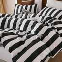 Merryword Black and White Striped Comforter Set King Size, 100% Cotton Reversible Comforter Set 3 Pcs, Luxury Linen Like Bedding, Soft Breathable Lightweight Comforter for All Seasons