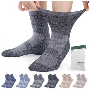 Bulinlulu Diabetic Socks for Men Women,6 Pairs Bamboo Viscose Non Binding Ankle Diabetic Socks for Women Men Size 9-11 13-15 (Large, Navy/Pale Blue/Navy Blue/Offwhite/Tan/Khaki)