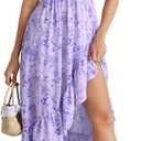 Scarlet Darkness Cottagecore Corset Dress Flowy Chiffon Floral Dresses for Women (Large, Purple Flower)