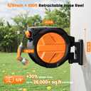 Retractable Garden Hose Reel 5/8 x 100ft, Auto Rewind Hose Reels for Outside, Heavy-Duty Wall-Mounted Outdoor Hose, 10-Mode Nozzle, Adjustable Length, 180 Rotation for Watering, Car Washing
