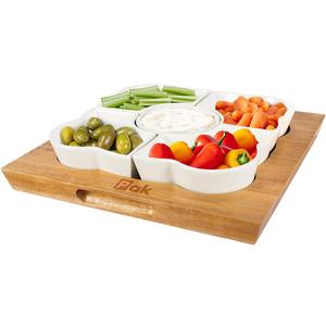 Pak Acacia Wood Serving Tray, 12" Square, Natural Brown & White, 5-Piece Set, Dishwasher Safe, Freezer & Microwave Safe, Perfect for Appetizer, Veggie, Taco, Fruit Platter