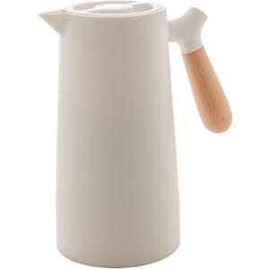 WOLFF - Thermal Coffee Carafe - Hot or Cold Drinks, Double Walled Insulated Vacuum Flask - Leakproof Coffee Dispenser with Wooden Handle, Thermos Bottle for Cold Beverages - White, 34floz/1L