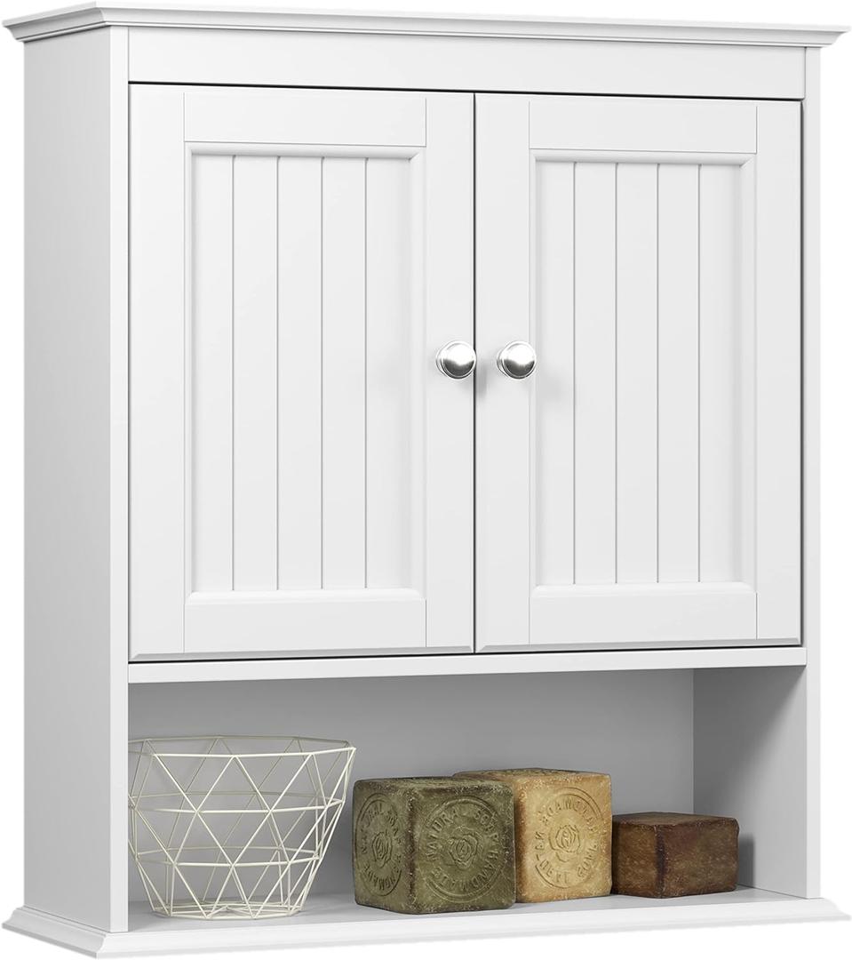 Spirich Bathroom Cabinet Wall Mounted with Doors, Wood Hanging Cabinet with Doors and Shelves Over The Toilet, Bathroom Wall Cabinet White, 21.5"w X 24"h X 7.48"d