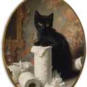 CUANFDDSF Funny Black Cat Bathroom Oval Wall Art Decor, Rustic Bathroom Wall Hanging Decor, Moody Rustic Farmhouse Kitten Framed Canvas Prints for Washroom Restroom Toilet, 8.6x11.4 Inch
