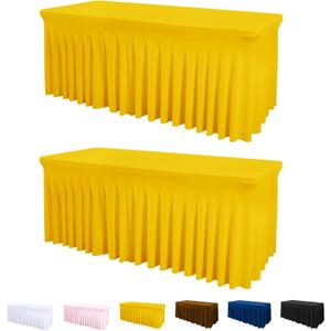 Table Cover and Table Skirt One-Piece for Folding Tables, 6FT Spandex Fitted Tablecloth with Ruffles Skirt for Weddings, Banquets, Parties, Vendors (Yellow 2Pack)