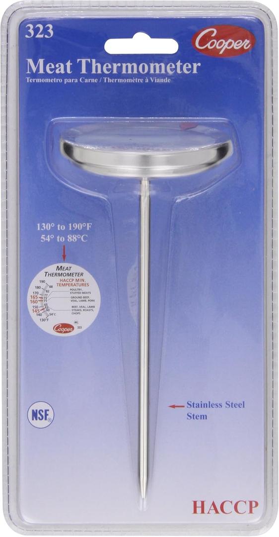 Cooper-Atkins 323-0-1 Bi-Metal Meat Thermometer, 130 to 190 Degrees F Temperature Range