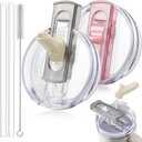 2 Pack Detachable Flip Straw Lid Replacement for 40 oz Stanley Quencher H2.0 & ProTour, Leakproof Spill Proof Lids Straw Cover for Stanley Cup Accessories 40oz, Easy to Clean (Cream, Pink)