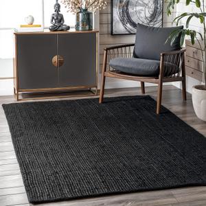 GRUHUM Black Jute Area Rug - 8x10 Feet 100% Natural Handwoven Jute Rustic Vintage Braided Reversible Rectangular Large Carpet- Bedroom Kitchen Living Room Farmhouse Hallways (8' x 10' Black Natural) (10' x 8' (Rectangular))