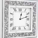 Crystal Crush Diamond Mirrored Square Wall Clock with Sparkle Twinkle Bling Diamond Decor for Wall Decoration, 12x12inch Decorative Silver Mirror Quartz Clock for Home Decor. AA Battery not included
