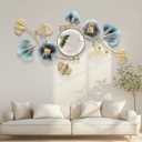 Large Wall Mirror,Modern Wall Mirrors Decorative,3DMetal Ginkgo Biloba Design - Perfect for Living Room, Bedroom, Bathroom, or Entryway Wall Decor32''x18'' (32"L x 18"W, Blue Gold Color)