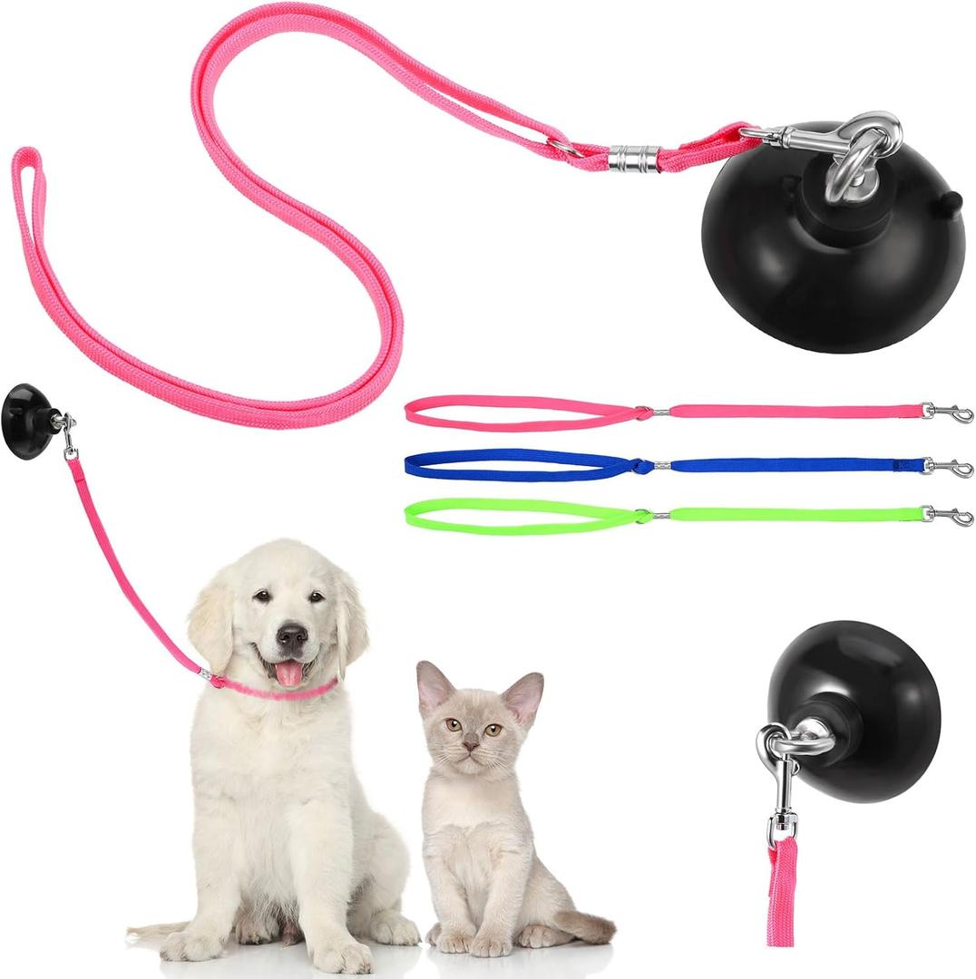 Frienda 4 Pcs Dog Bathing Tether with Suction Cup Cat Restraint for Bathing Dog Grooming Tub Restraint Loops Adjustable Cat Fixed Safety Rope for Pet Shower Grooming Helper(Blue Pink Bright Green) 3.15 inches/8 cm