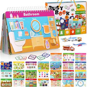 Fuutreo Montessori Busy Book for Toddlers 24 Themes Preschool Learning Binder with Stickers, Cognitive and Sensory Activities for Kids Ages 2-4 Educational Gift for Boys Girls with Gift Box Packaging